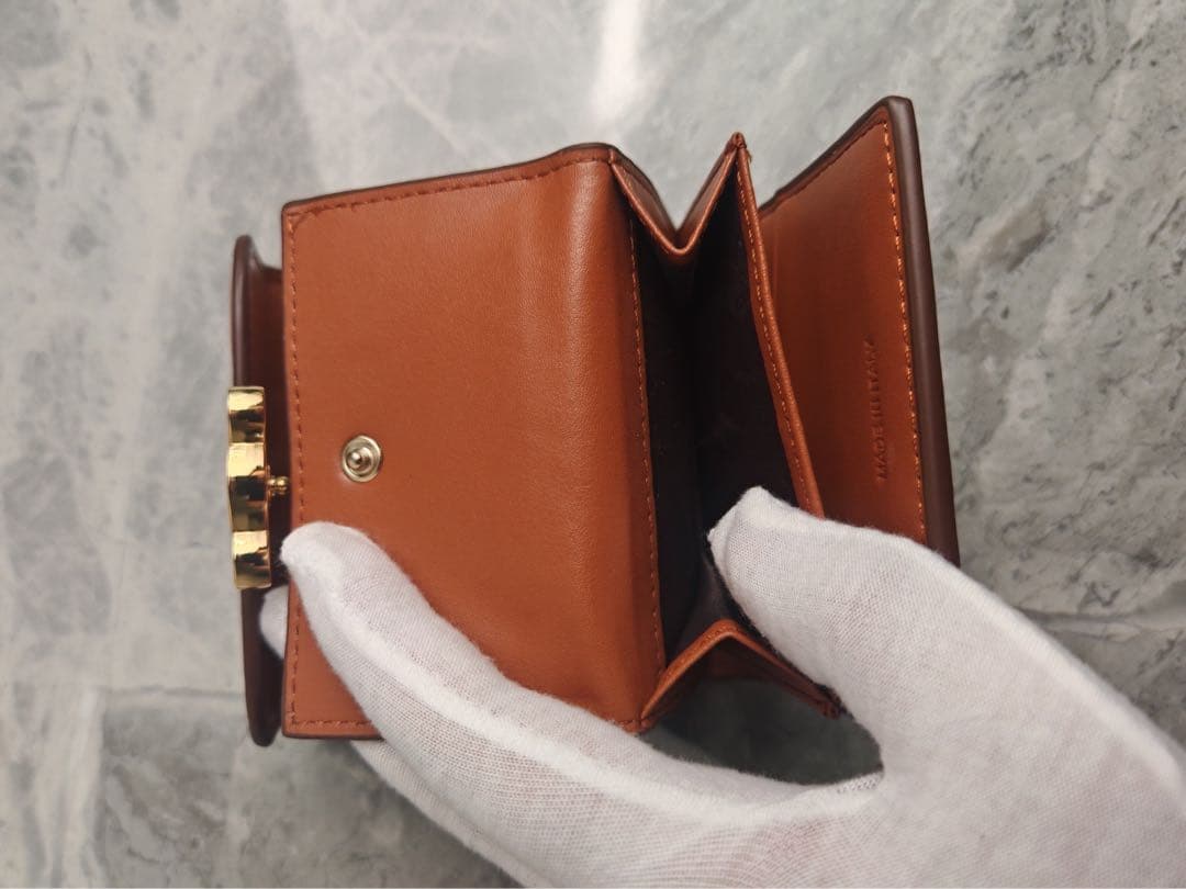 CELINE トリオンフ 三つ折り財布 ストライプ キャンバス×レザー 美品