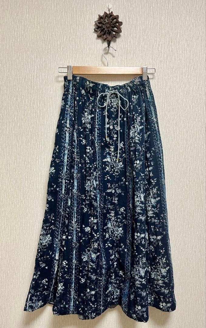 ひめこ★新品【45R 】二重織かごフラワー スカート インディゴ