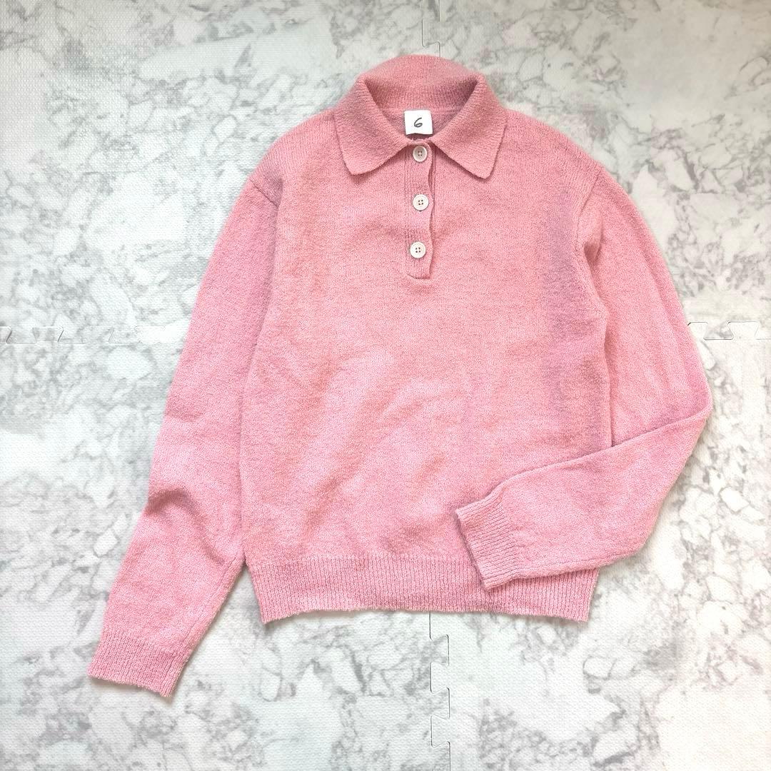 6 ROKU COLLAR KNIT ポロニット　ユナイテッドアローズ　ピンク