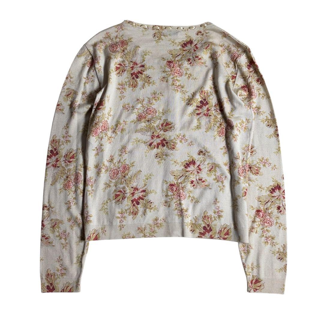 極美品 ディオール カシミヤ混 カーディガン 花柄 ロゴ ボウタイ スパンコール
