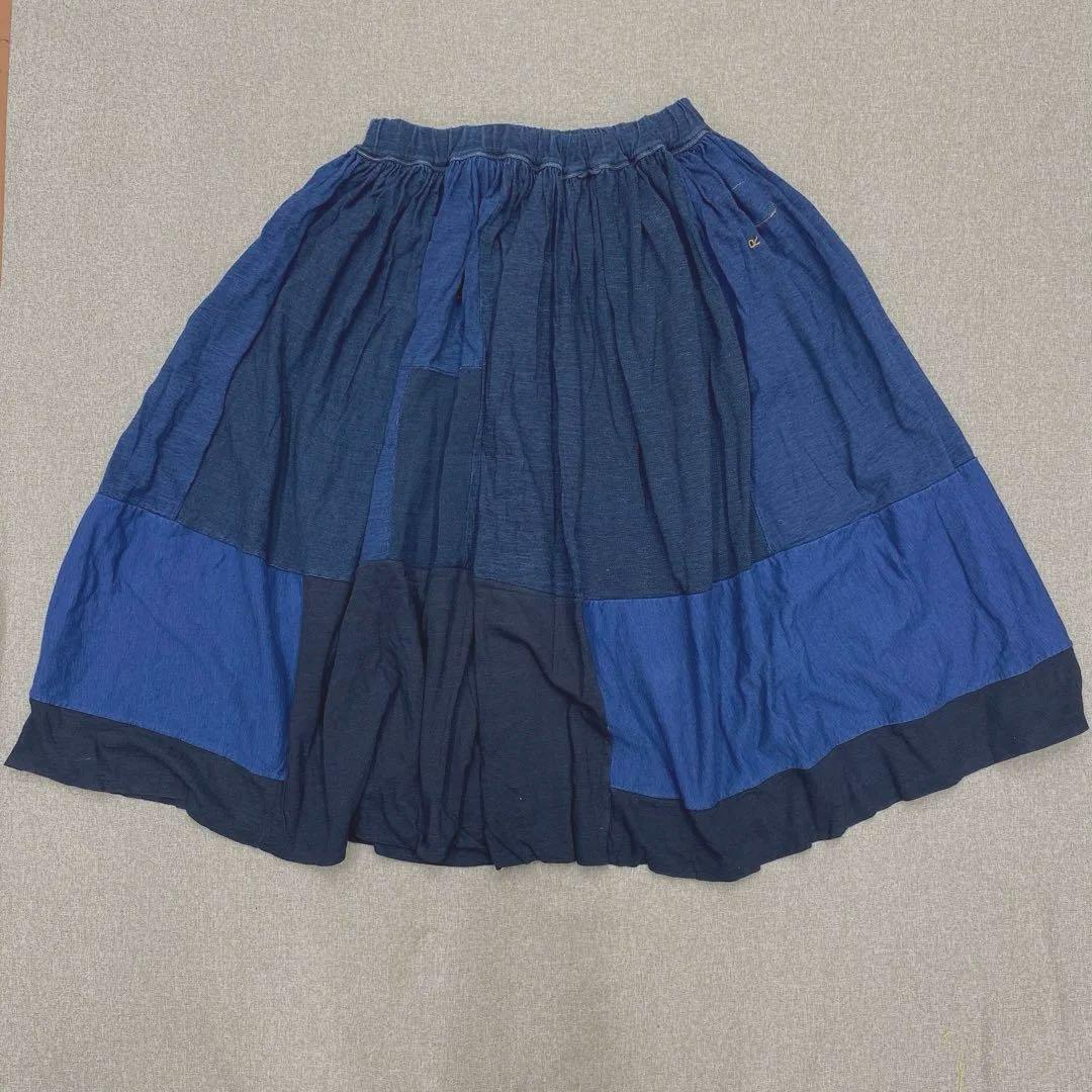 i222◯ 45R パッチワーク コットンスカート インディゴ