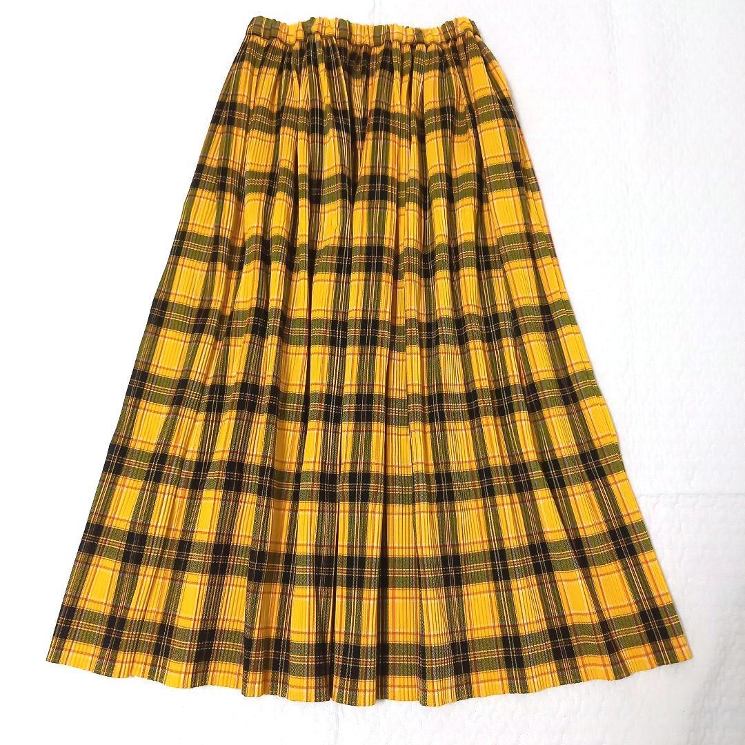 とんか☺︎様極美品✨ビュルデサボン チェックプリーツスカート ロング イエロー