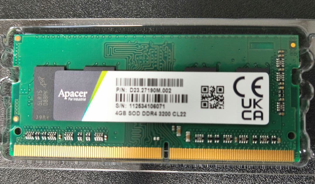 メモリー Apacer 4GB SOD DDR4 3200 CL22