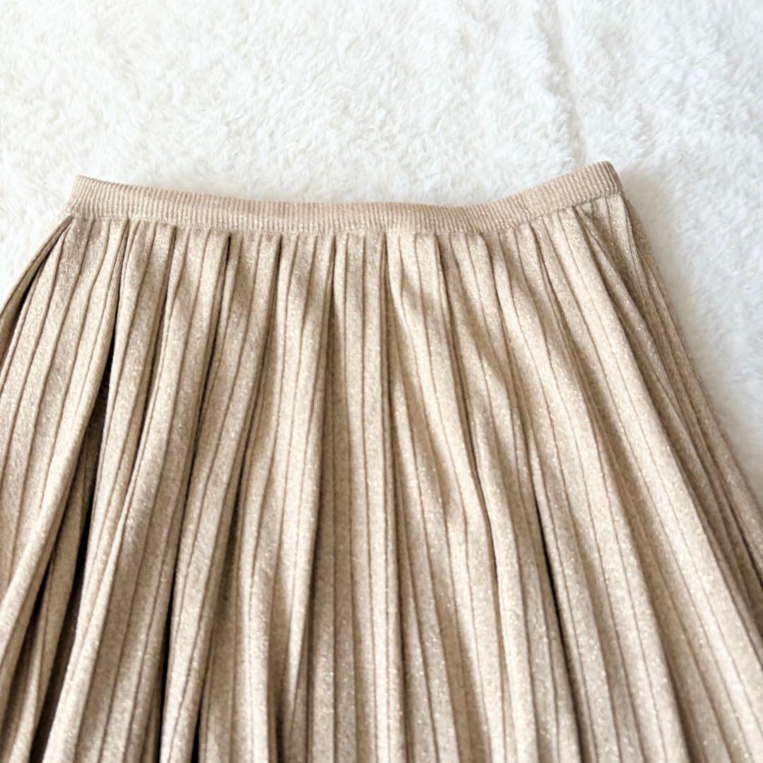 1300 美品✨ ドゥロワー ラメプリーツニットスカート ベージュ フリーサイズ