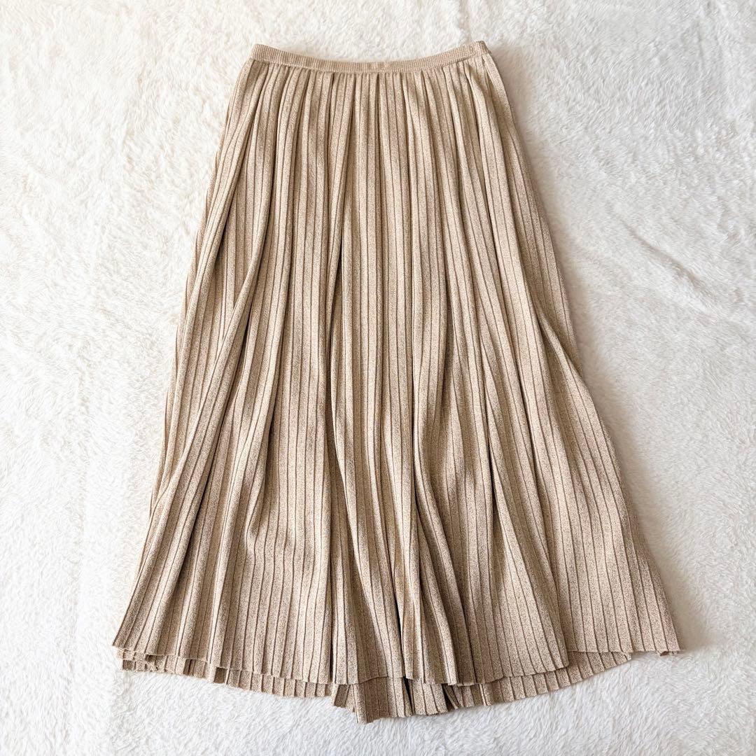 1300 美品✨ ドゥロワー ラメプリーツニットスカート ベージュ フリーサイズ