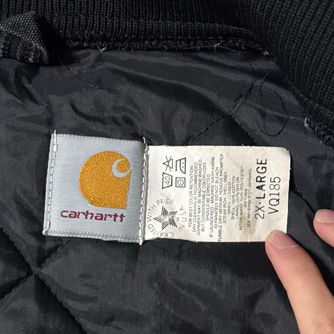 2XL 90s Carhartt ダックベスト 腰ゴム VQ185 ブラック