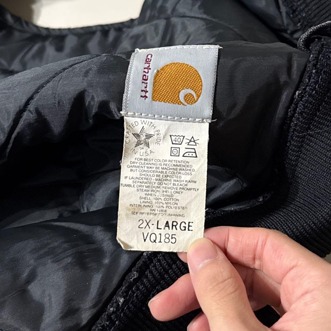 2XL 90s Carhartt ダックベスト 腰ゴム VQ185 ブラック