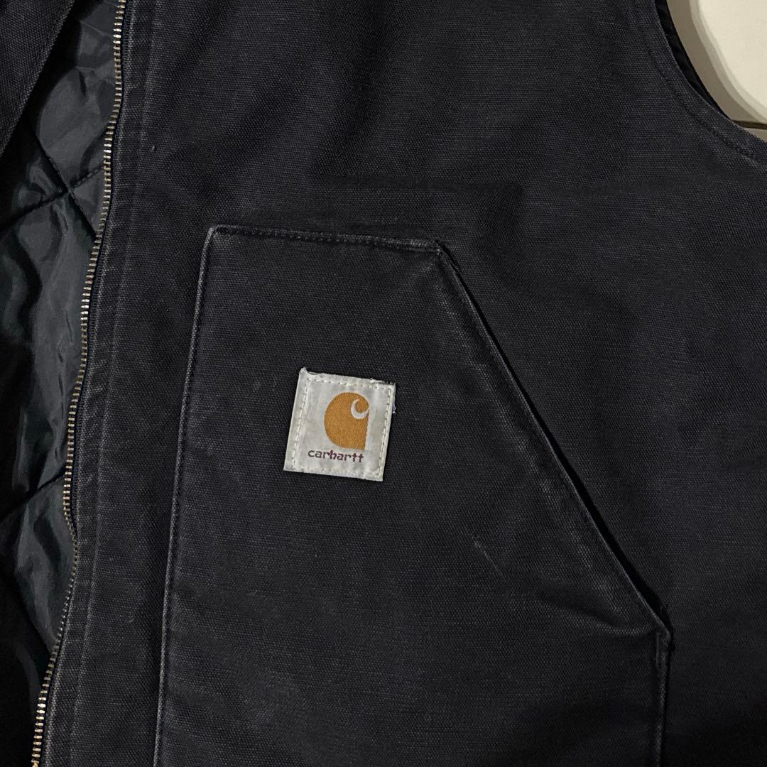 2XL 90s Carhartt ダックベスト 腰ゴム VQ185 ブラック