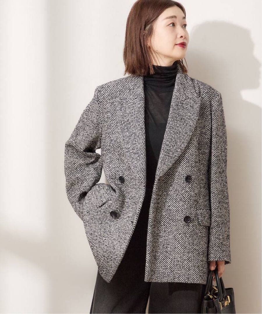 2024AW 日本製【L'ESSAGE】ヘリンボーンジャケットコート　F