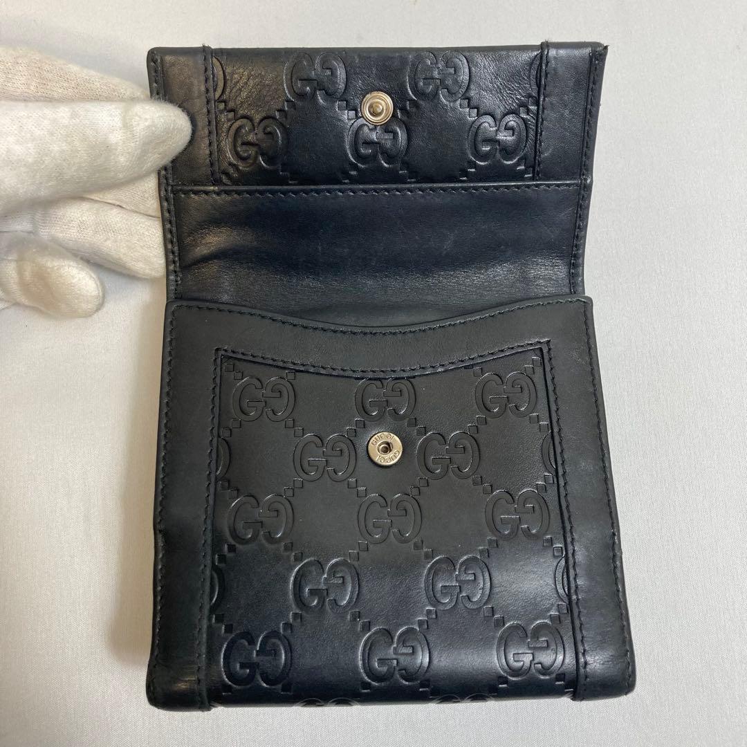 【美品】GUCCI グッチ　グッチシマ　二つ折り財布　ブラック　GG柄　レザー
