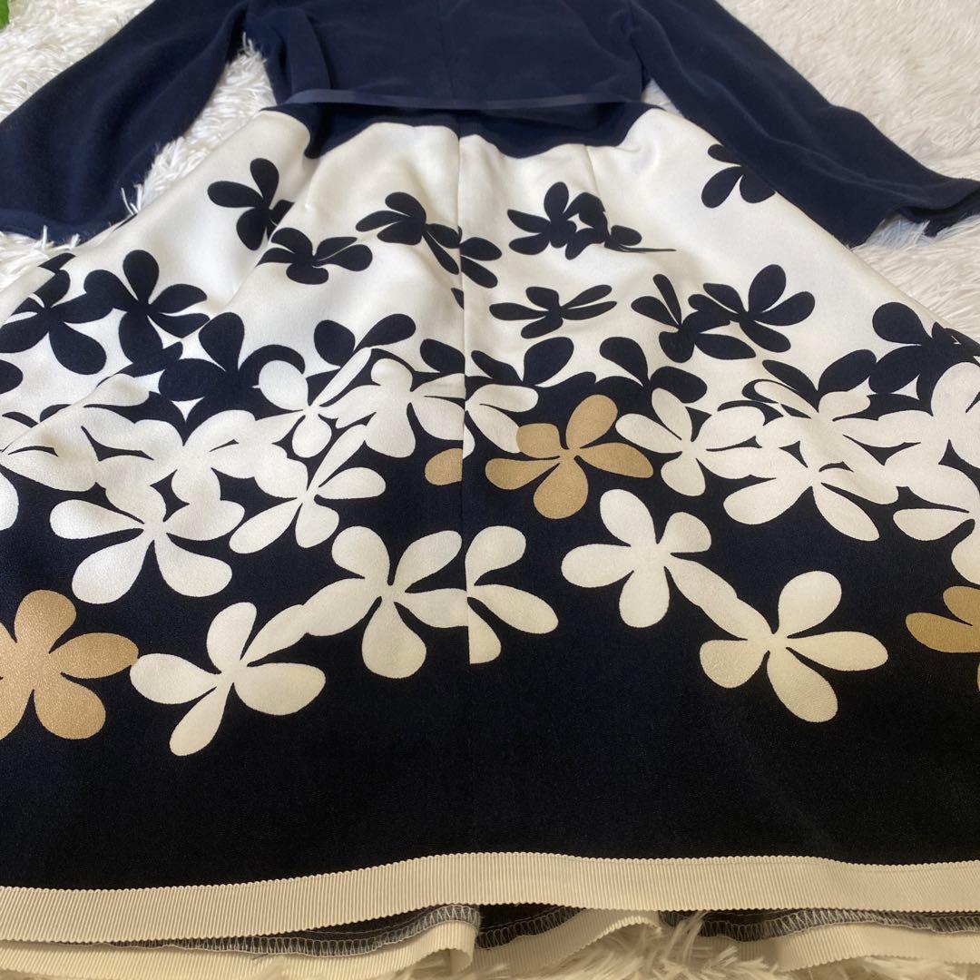 【極美品】M’S GRACY 花柄ワンピース 7分袖 ネイビー ホワイト 38