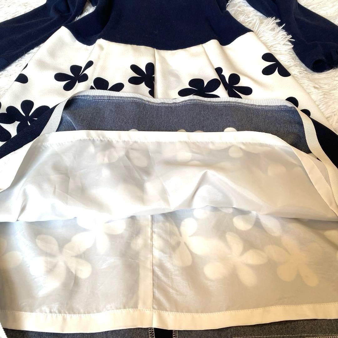 【極美品】M’S GRACY 花柄ワンピース 7分袖 ネイビー ホワイト 38