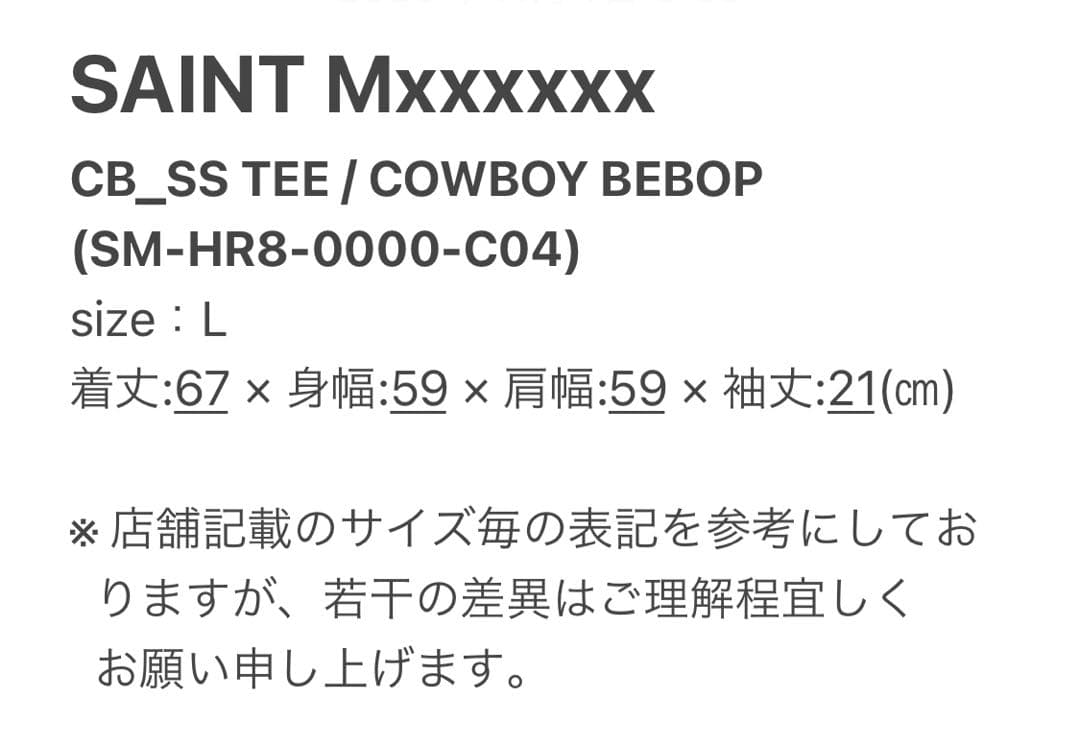 S/S【SAINT Mxxxxxx】COWBOY BEBOP／新品未使用／送料込
