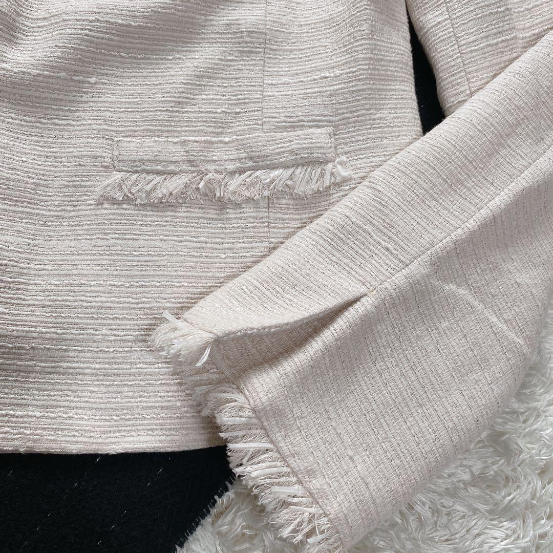 UNITED ARROWS　ツイードノーカラージャケット　アイボリー　ラメ　40