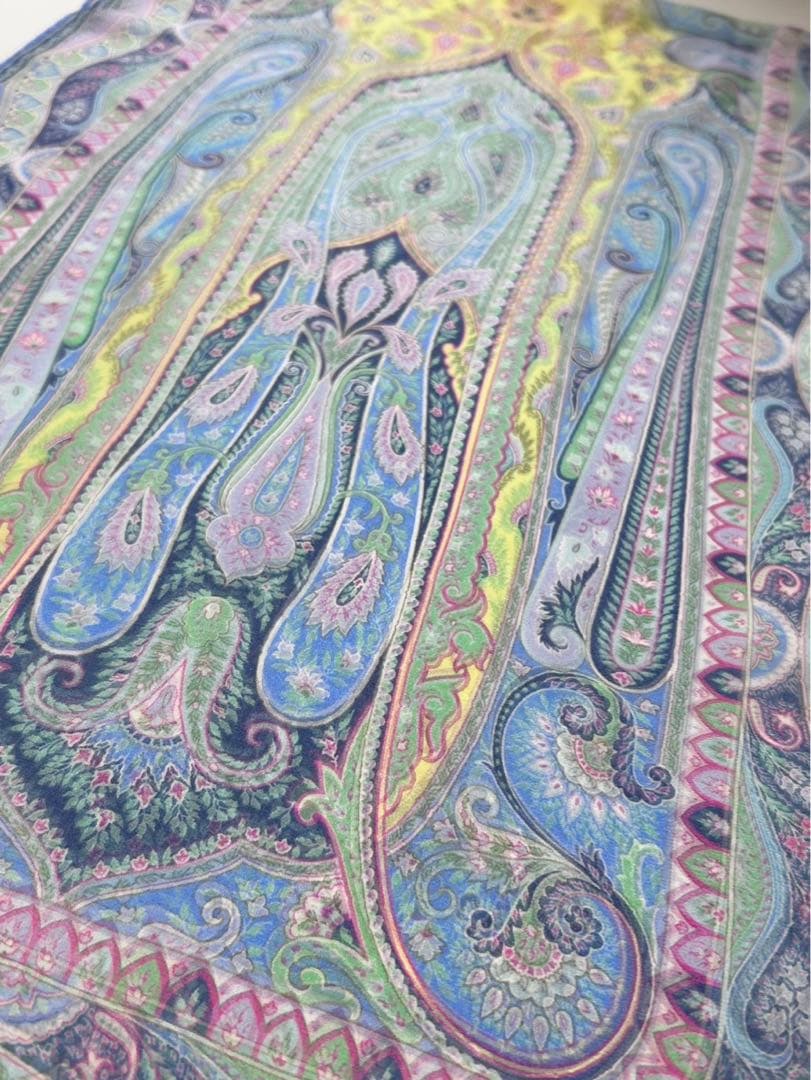 ETRO エトロ ショール ストール ペイズリーSILK絹 イタリア製 水色系