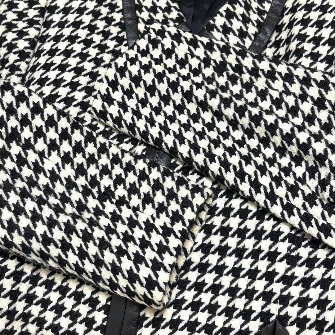 【美品】 Leilian 長袖ウールジャケット ジップアップ 9 黒 千鳥格子