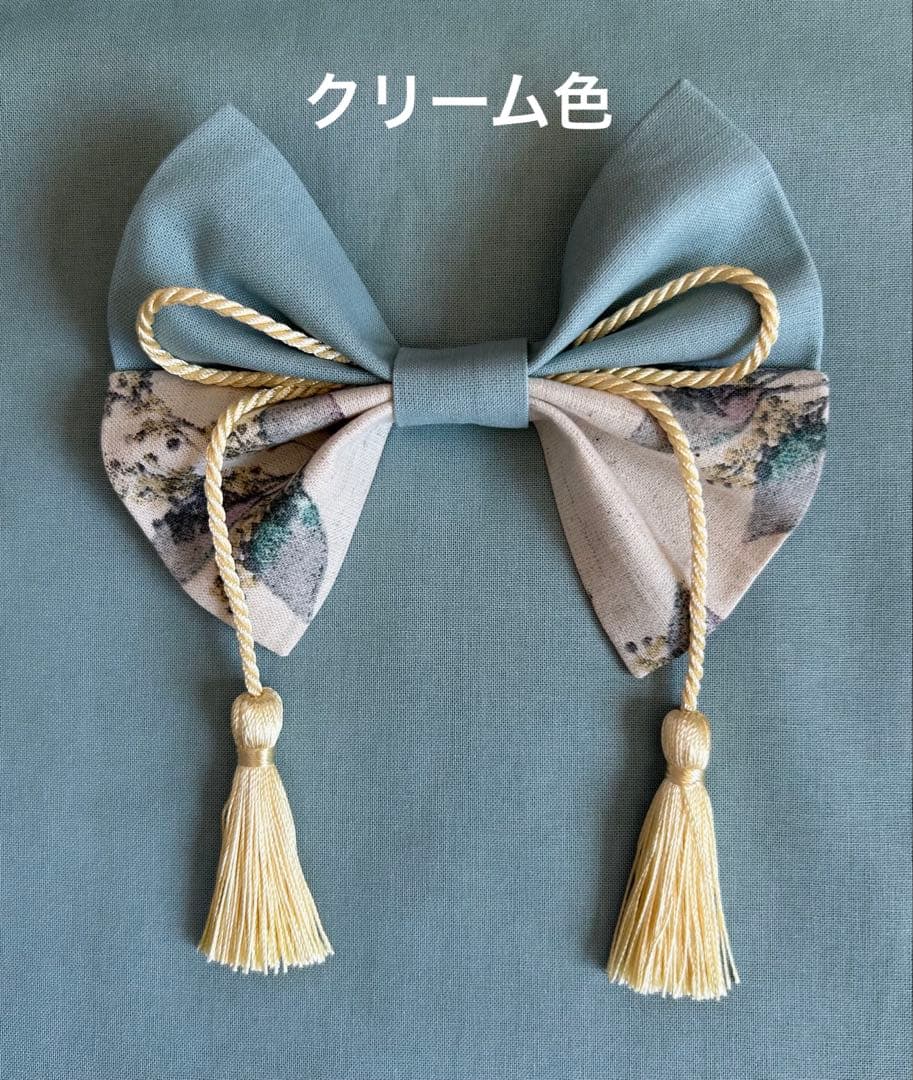 Pベビー袴ハンドメイド　グリーンリーフ柄×ミストブルーグリーン