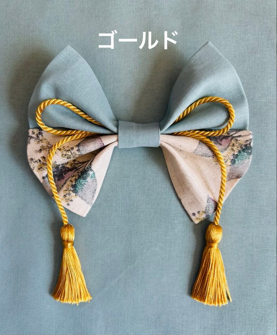 Pベビー袴ハンドメイド　グリーンリーフ柄×ミストブルーグリーン