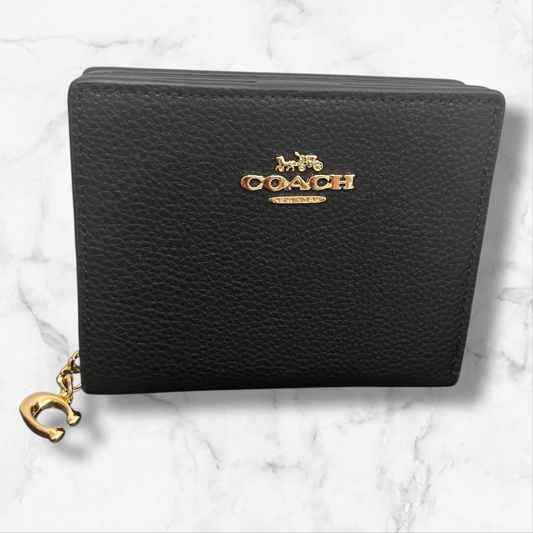 新品✨ COACH コーチ 二つ折り財布 ブラック 黒 コンパクトウォレット
