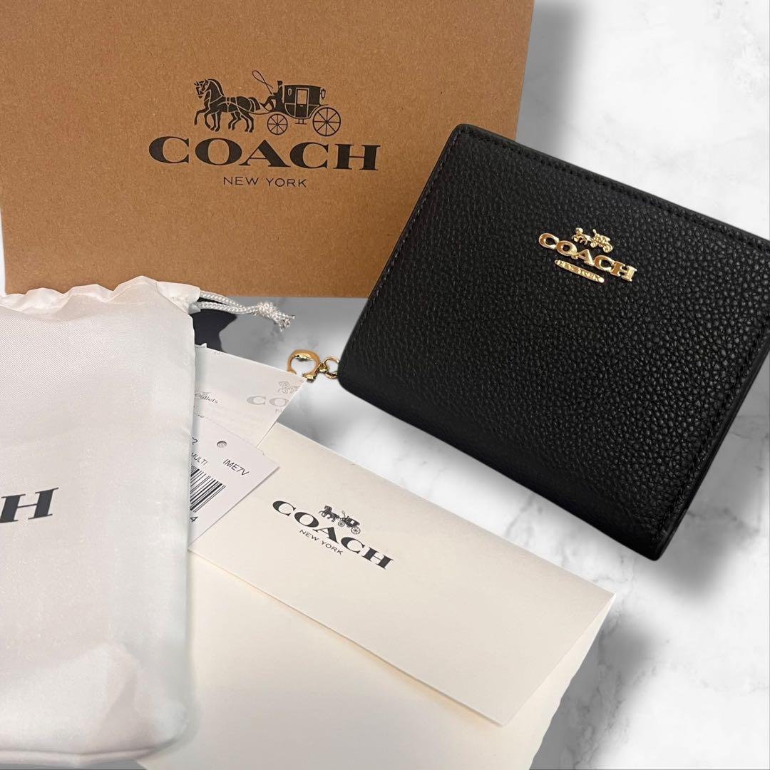 新品✨ COACH コーチ 二つ折り財布 ブラック 黒 コンパクトウォレット