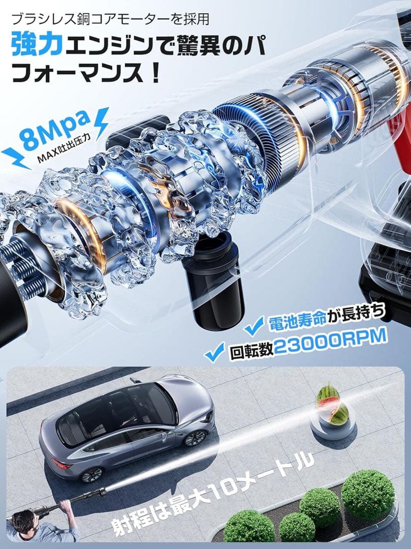 高圧洗浄機 コードレス 充電式 バッテリー式 洗車機 2026最強版 黒