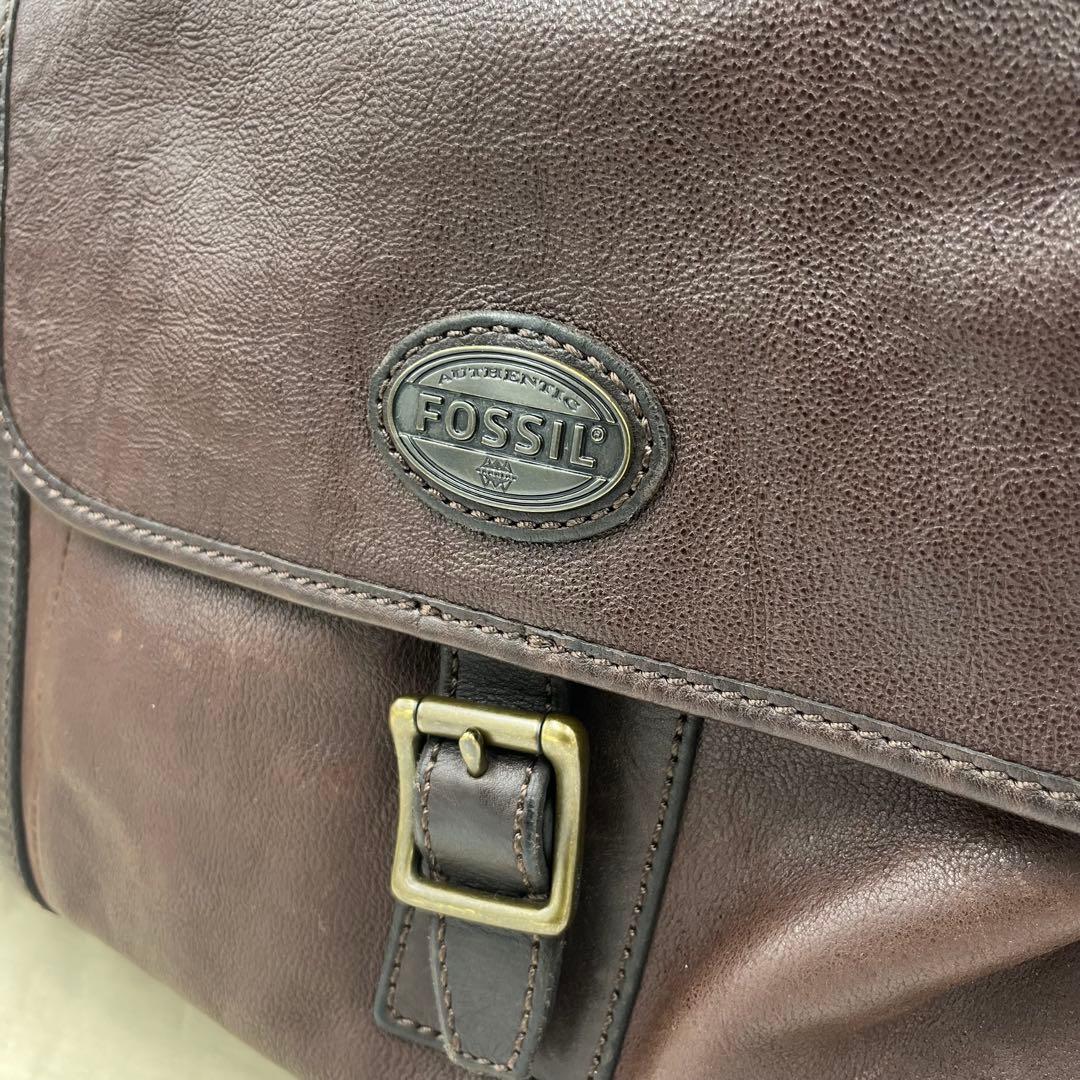 FOSSIL フォッシル ボストンバッグ 2way ブラウン レザー 保存袋付