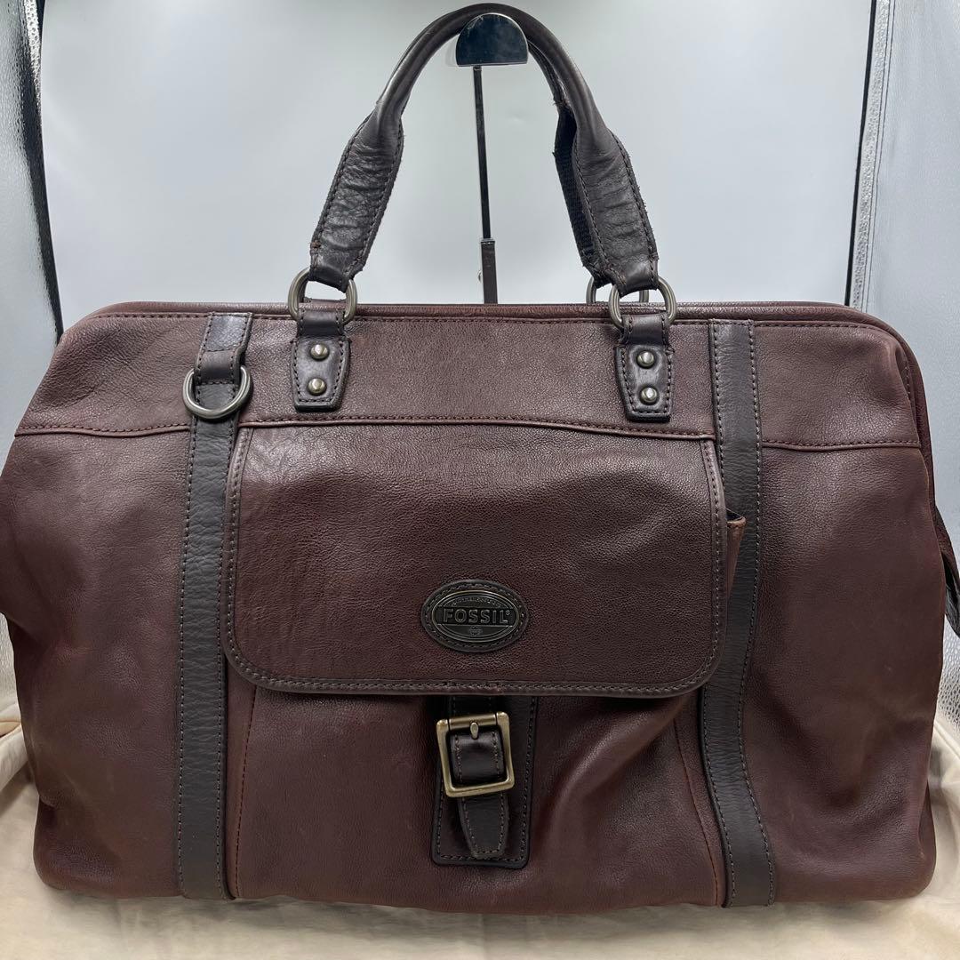 FOSSIL フォッシル ボストンバッグ 2way ブラウン レザー 保存袋付