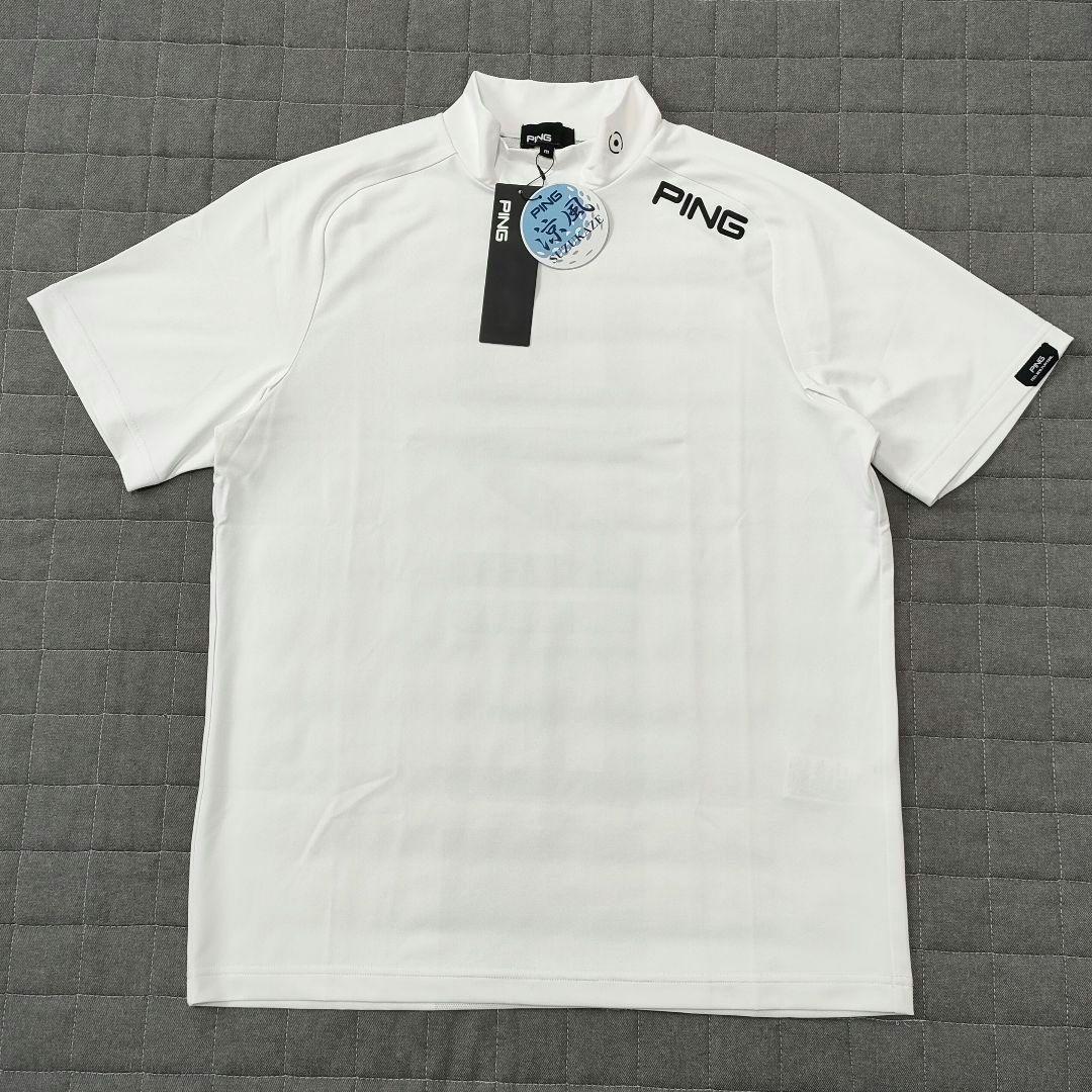 【新品タグ付】PING　モックネック　半袖シャツ　涼風　ストレッチ　ホワイト　M