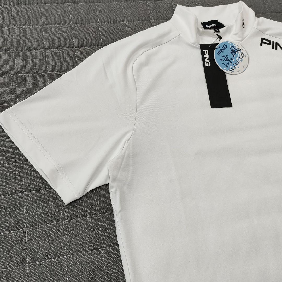 【新品タグ付】PING　モックネック　半袖シャツ　涼風　ストレッチ　ホワイト　M