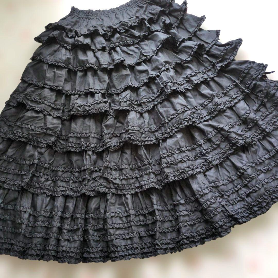 新品 ピンクハウス♥超豪華 リボン付きピコフリル段々スカート／黒