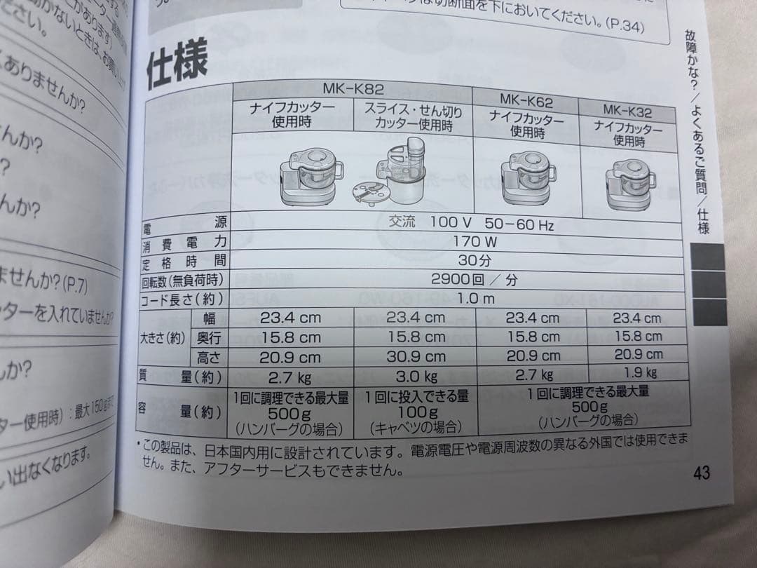 新品未使用 Panasonic MK-K82-W フードプロセッサー