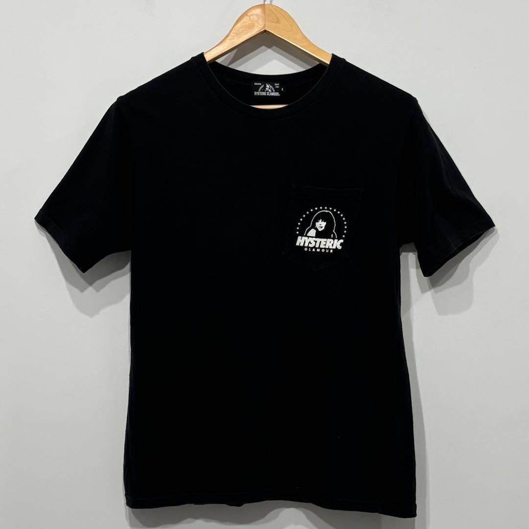 美品 ヒステリックグラマー ガール ロゴ ポケット Tシャツ S ブラック 黒