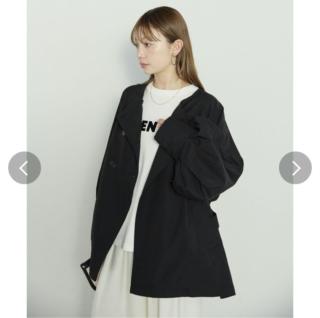 en haut アンオート 袖バルーン ノーカラー ショート トレンチジャケット