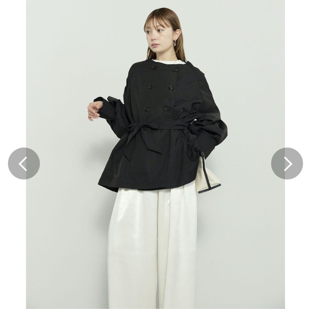 en haut アンオート 袖バルーン ノーカラー ショート トレンチジャケット