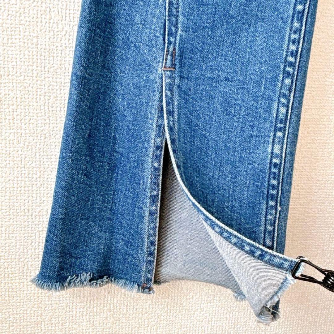 セミフレア✨anuans アシメヘムストレートデニムパンツ スリット ブルー M
