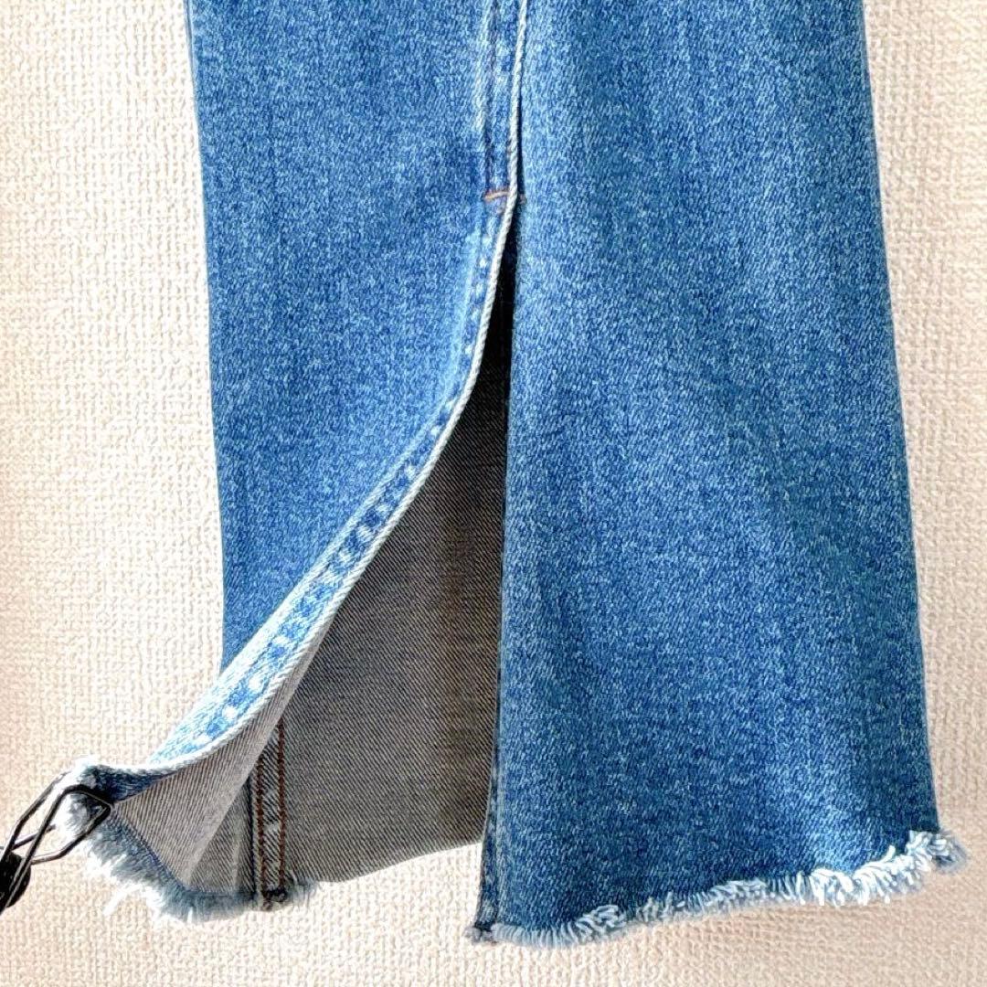 セミフレア✨anuans アシメヘムストレートデニムパンツ スリット ブルー M