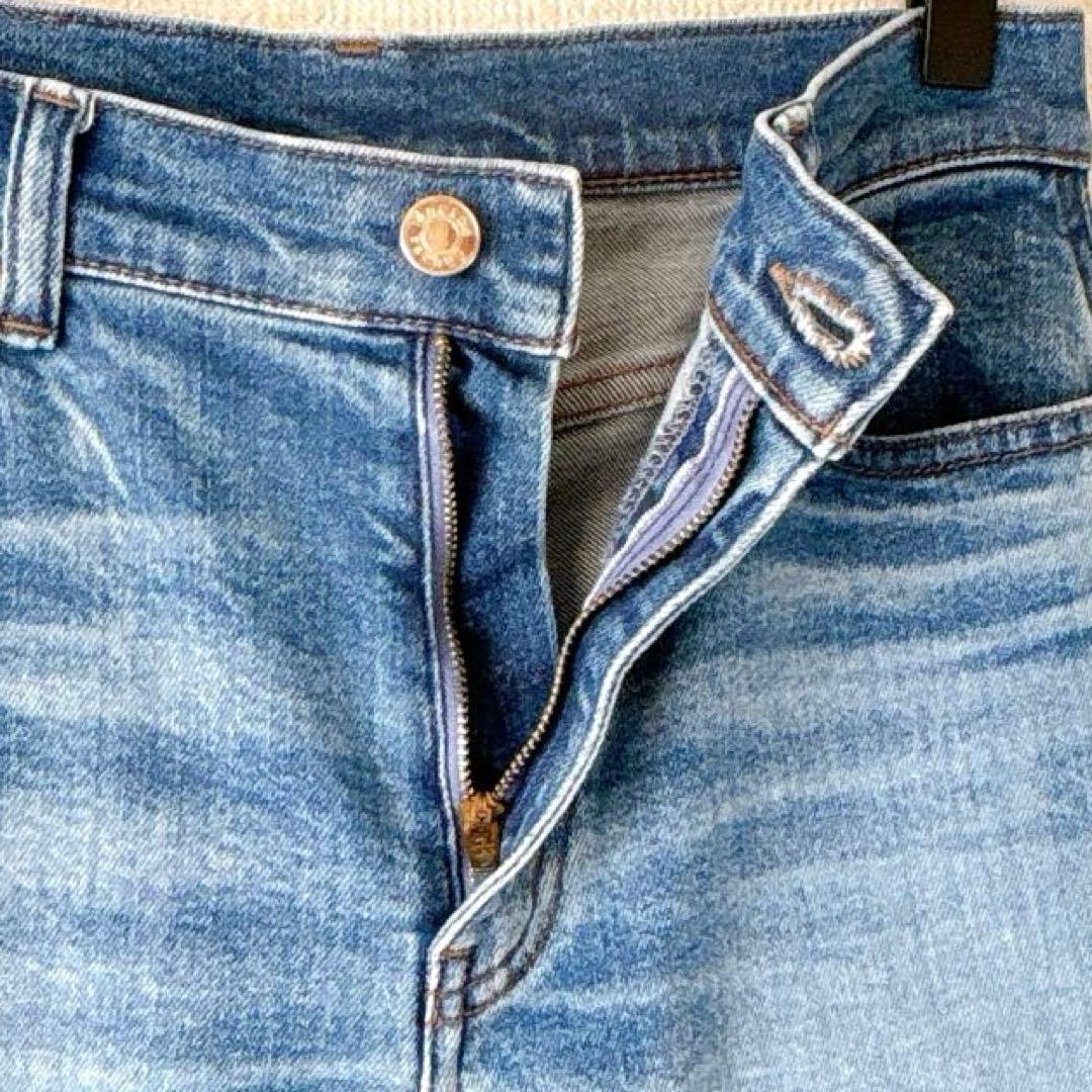 セミフレア✨anuans アシメヘムストレートデニムパンツ スリット ブルー M