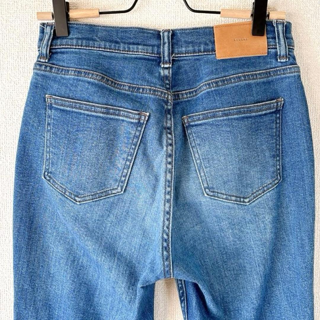 セミフレア✨anuans アシメヘムストレートデニムパンツ スリット ブルー M