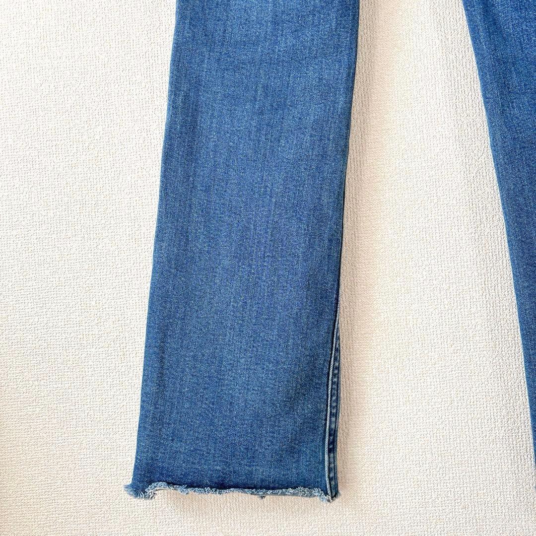 セミフレア✨anuans アシメヘムストレートデニムパンツ スリット ブルー M