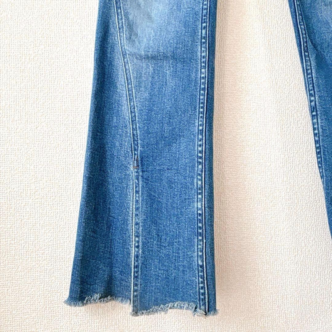 セミフレア✨anuans アシメヘムストレートデニムパンツ スリット ブルー M