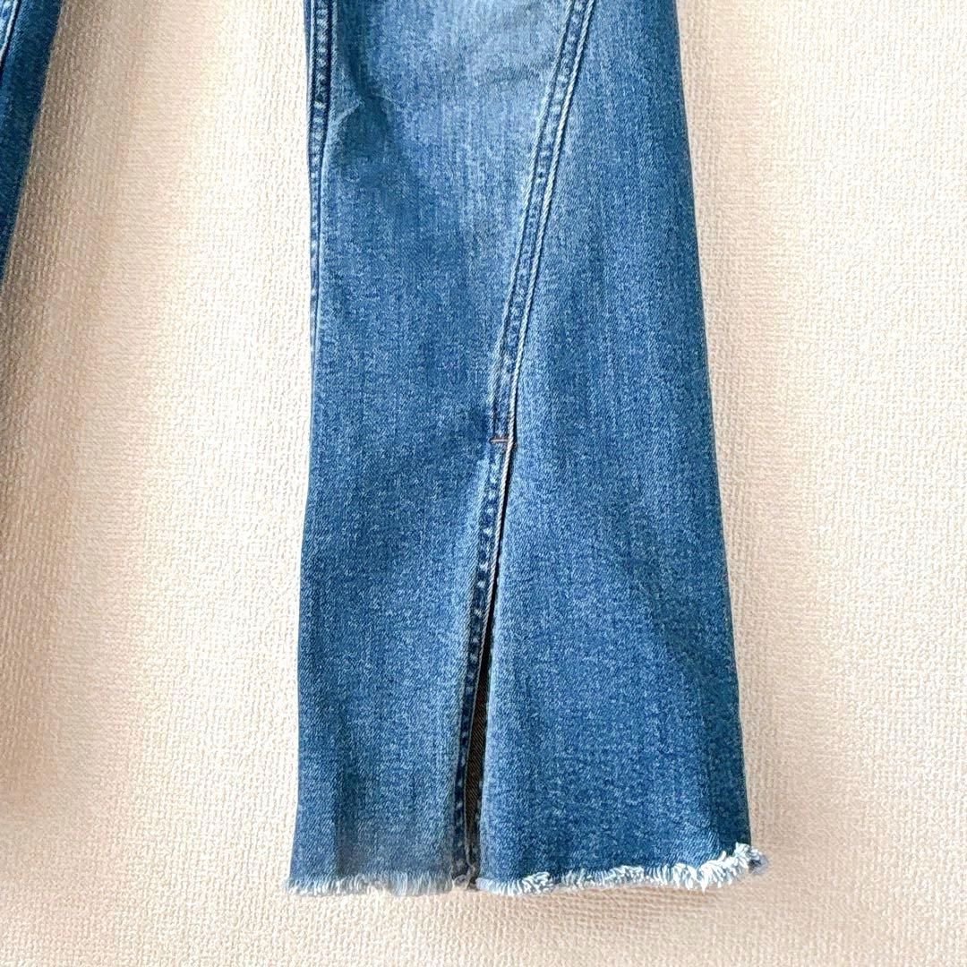 セミフレア✨anuans アシメヘムストレートデニムパンツ スリット ブルー M