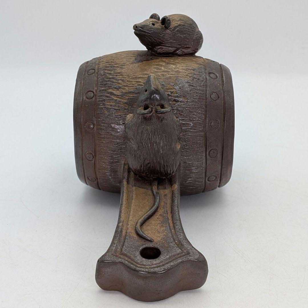 七福窯 備前焼 干支置物「子」 共箱 打出の小槌 ネズミ 鼠 縁起物 細工物