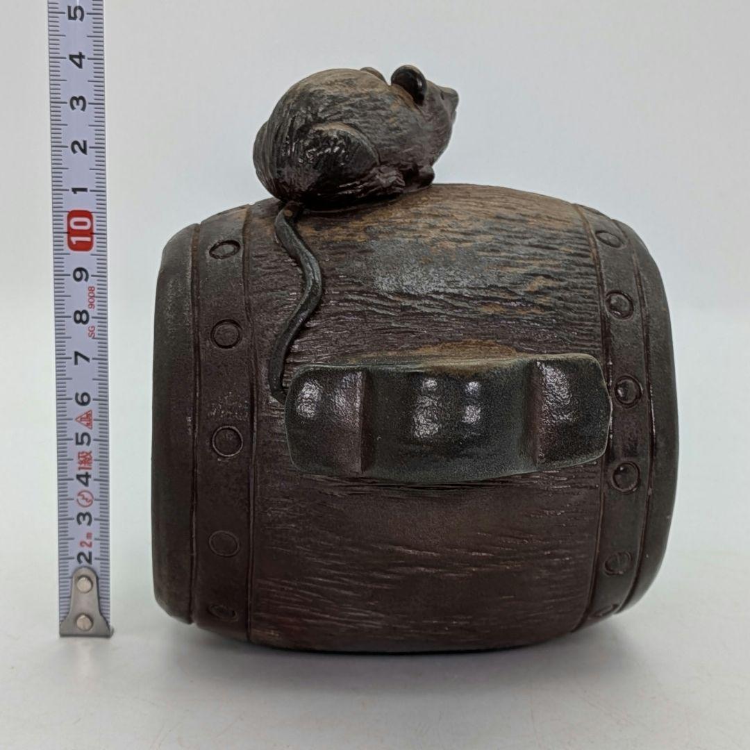 七福窯 備前焼 干支置物「子」 共箱 打出の小槌 ネズミ 鼠 縁起物 細工物