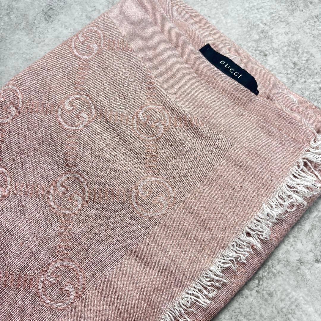 GUCCI グッチ GG柄 ピンク マフラー ストール シルク ウール カシミヤ