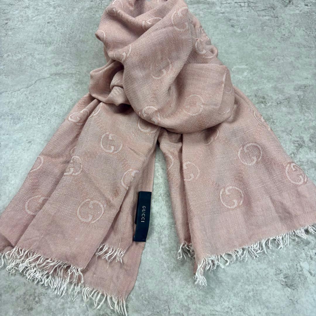 GUCCI グッチ GG柄 ピンク マフラー ストール シルク ウール カシミヤ