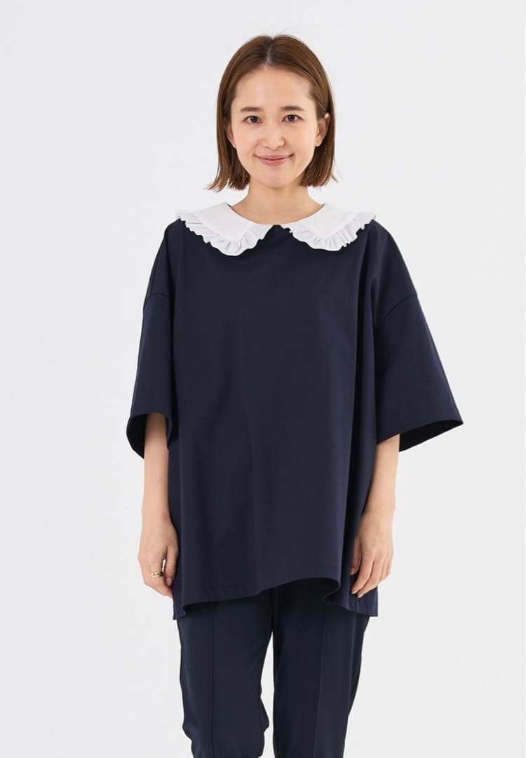 yori フロッキー ドット丸襟tee ネイビー