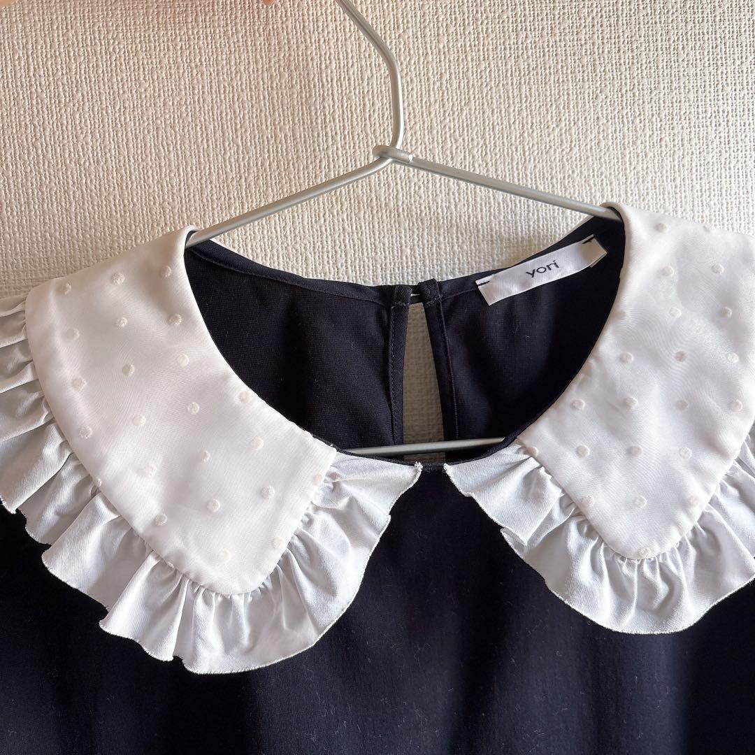 yori フロッキー ドット丸襟tee ネイビー
