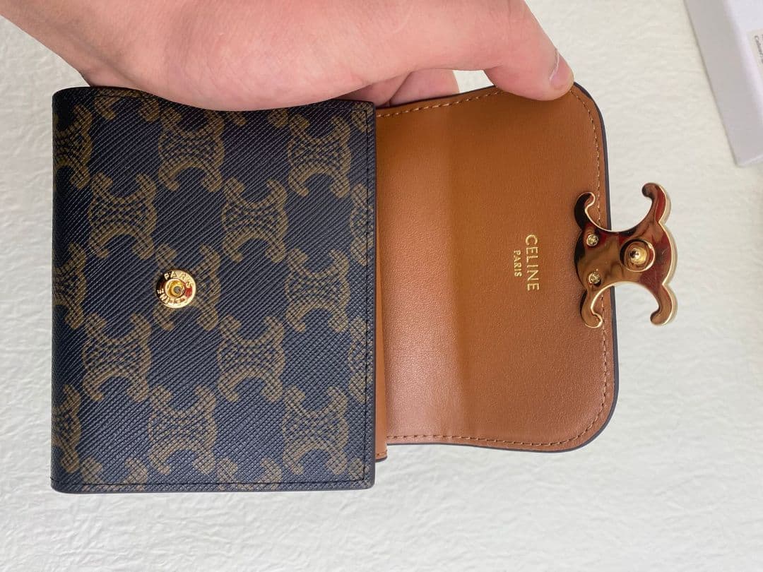 CELINE 三つ折り財布 ネイビー ブラウン