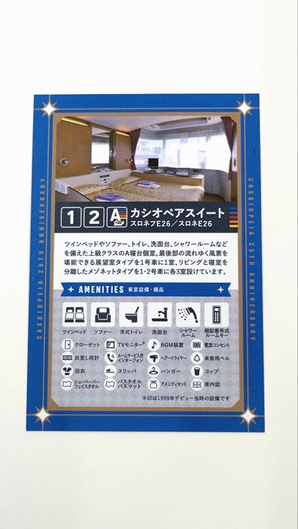 寝台特急カシオペア　25周年記念　コレクション台紙付　駅カード4枚セット