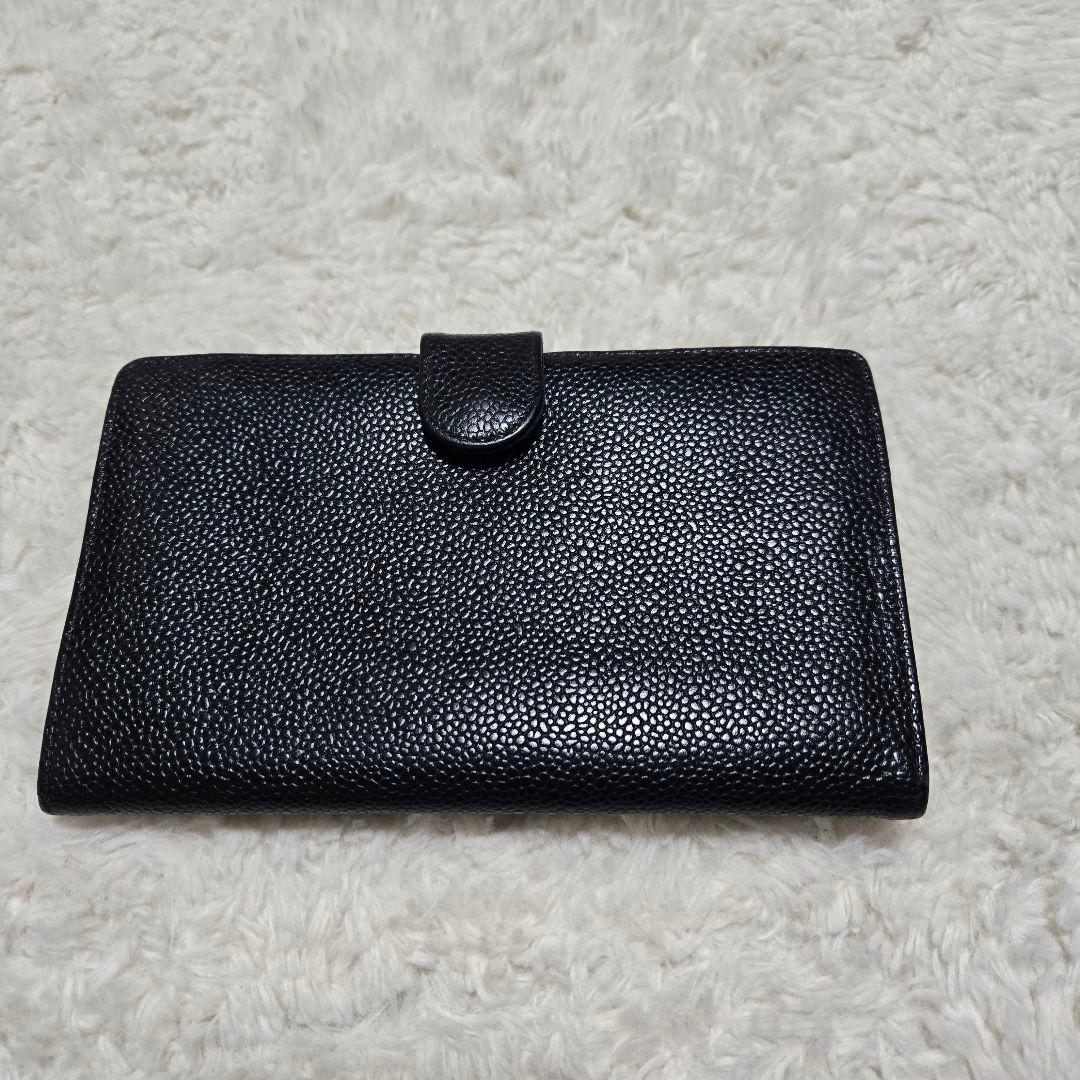 CHANEL シャネル キャビアスキン 二つ折り長財布 ココマーク ブラック 黒